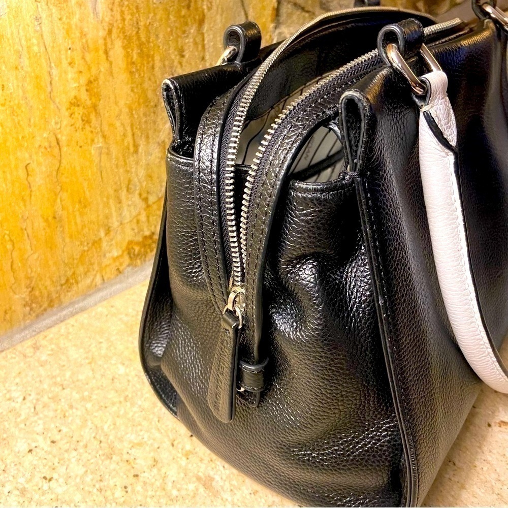 Charles Jourdan leather black and white satchel purse made in France - quality - Picture 7 of 16